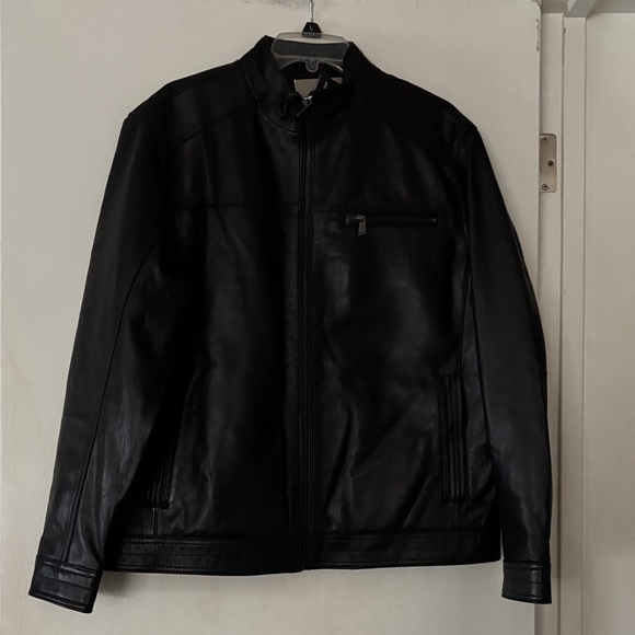 Men’s Boston Harbour Black Lamb’s Leather Jacket/Car Coat/Motorcycle NWT Size L - Picture 1 of 10